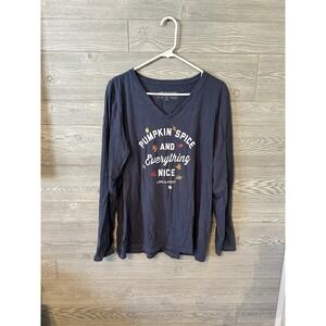Life Is Good Pumpkin Spice Long Sleeve Crusher Tee Navy Blue T-shirt Sz XL Women
